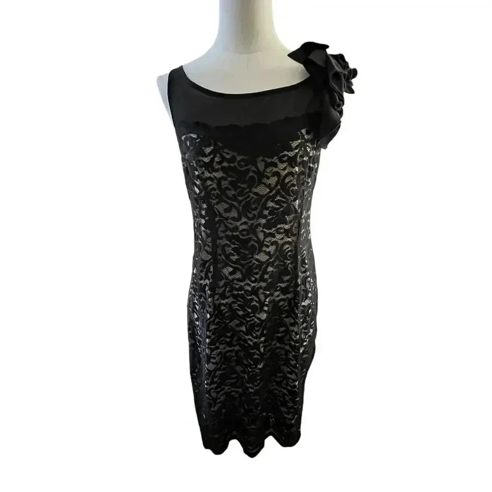 Whimsigoth Black Lace Cocktail Dress‎ One Shoulder Rosette The Limited L